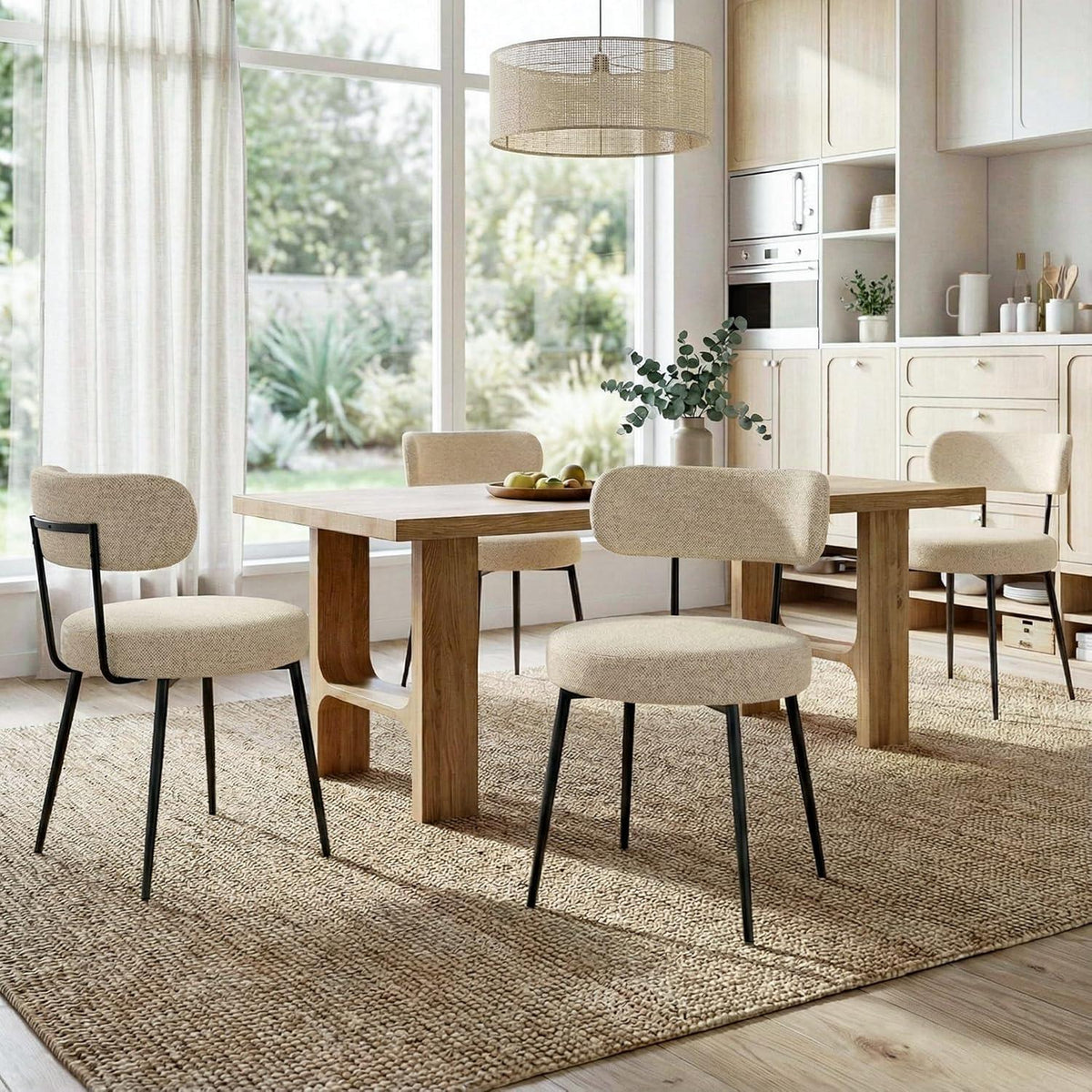Esszimmerstühle 6er Set Bouclé Beige – Gepolsterte Küchenstühle