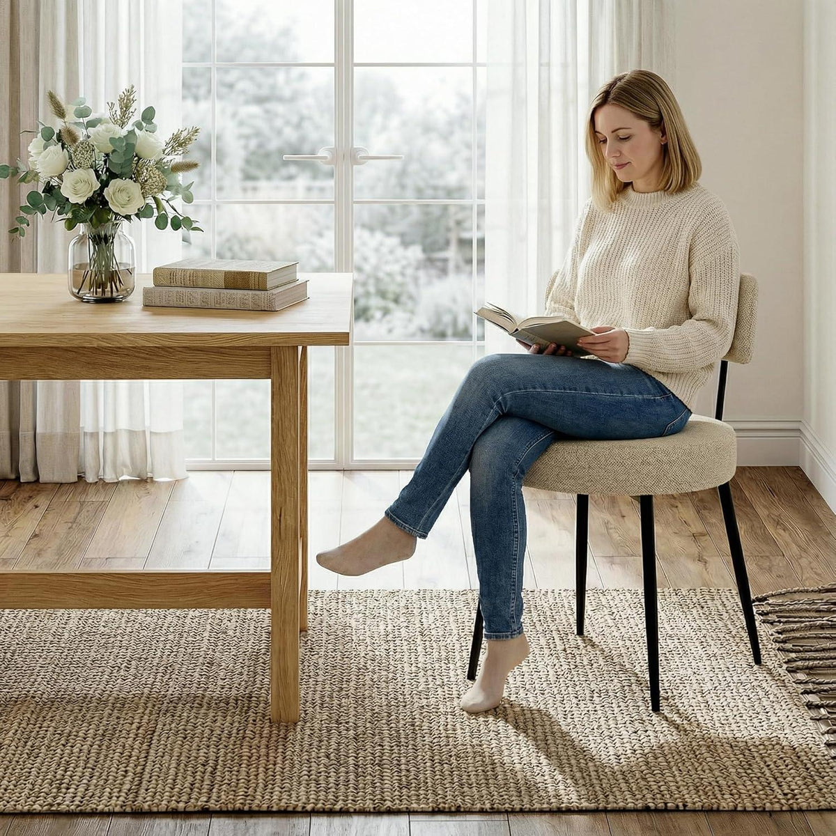Esszimmerstühle 6er Set Bouclé Beige – Gepolsterte Küchenstühle