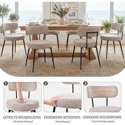 Esszimmerstühle 4er Set Bouclé Braun – Gepolsterte Küchenstühle