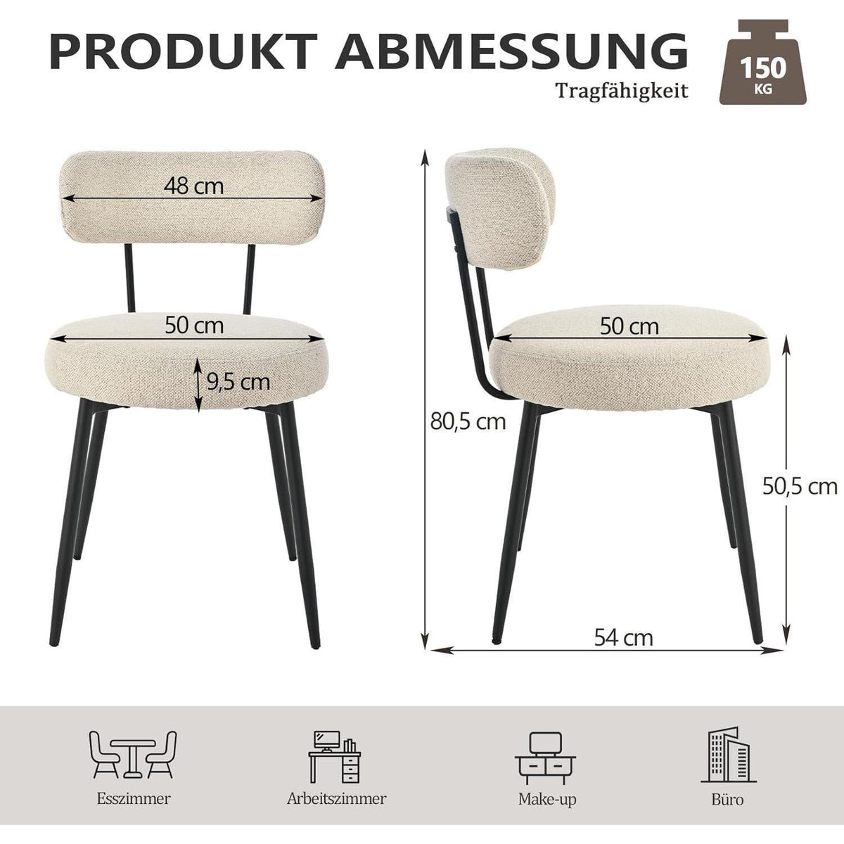 Esszimmerstühle 4er Set Bouclé Beige – Gepolsterte Küchenstühle