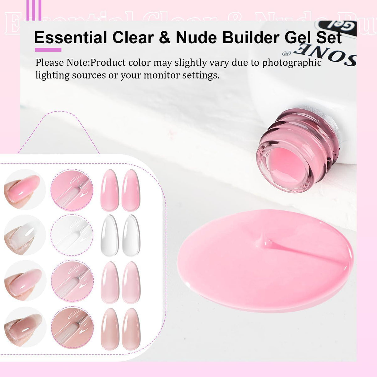 Builder Gel Set für Nagelverlängerung - 4er Set Pink, Nude, Weiß & Braun