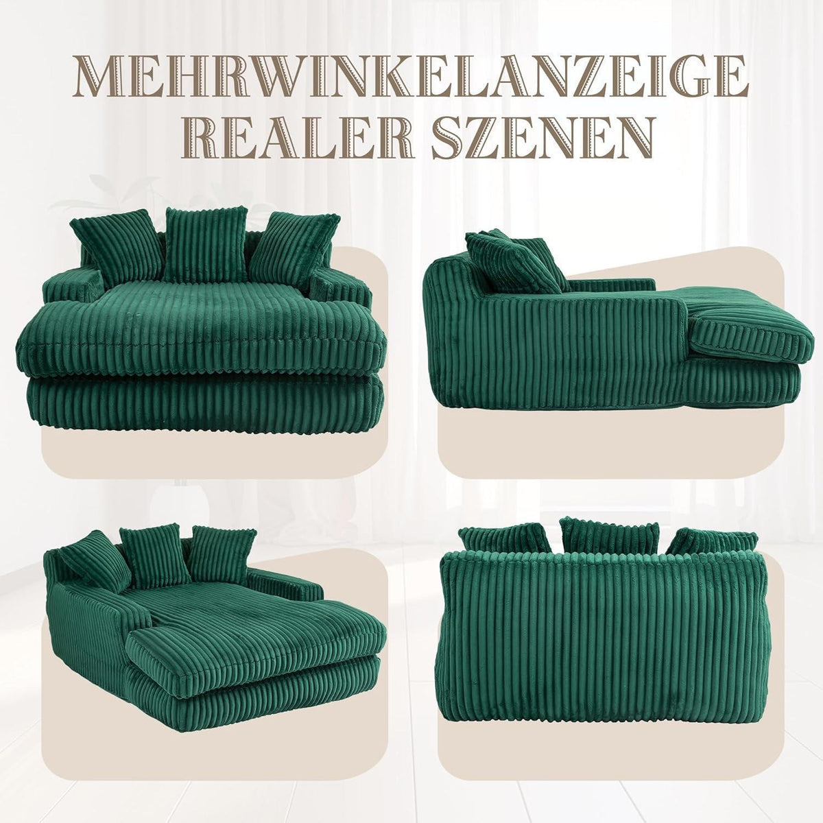 Cloud Sofa: Komfortables Cord Schlafsofa Smaragdgrün