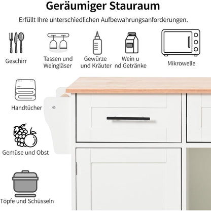 Küchenwagen mit Arbeitsplatte & Rollen – Weißer Servierwagen mit Stauraum