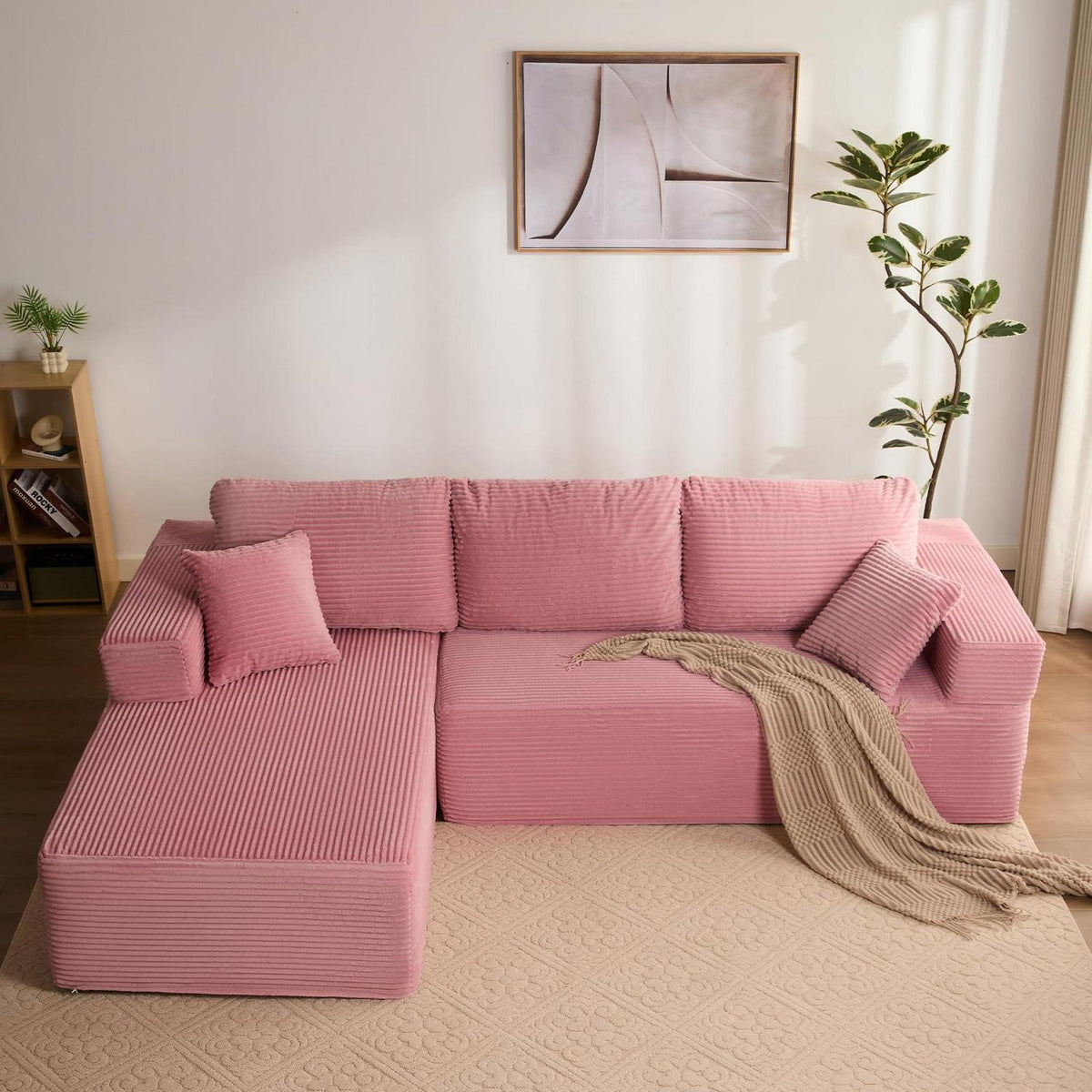 Modulares L-Ecksofa mit Schlaffunktion & Recamiere links Rosa