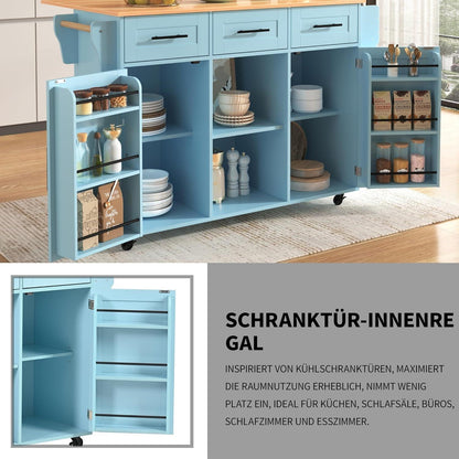 Küchenwagen mit Arbeitsplatte & Rollen – Blau