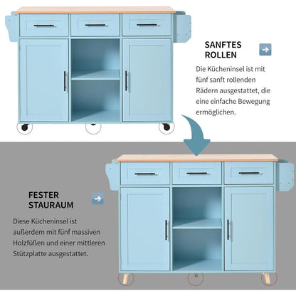 Küchenwagen mit Arbeitsplatte & Rollen – Blau