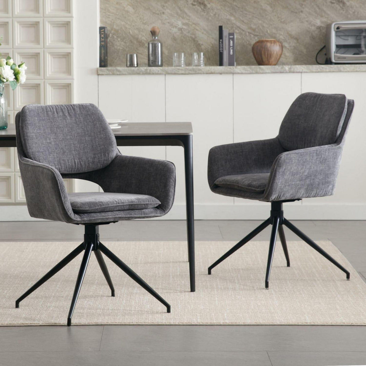Drehbare Esszimmerstühle Set Grau – Chenille Polsterstühle
