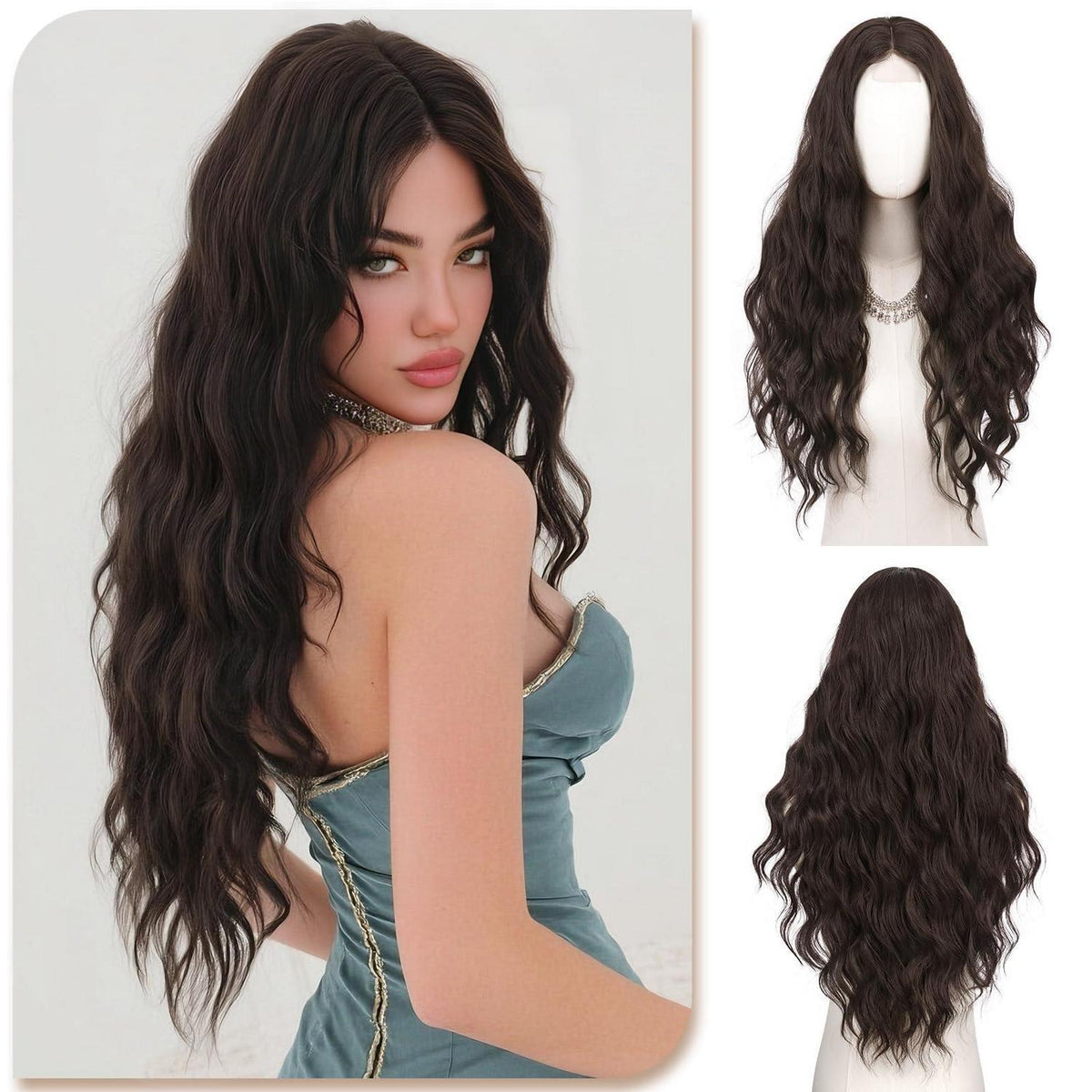 Dunkelbraune Lockenperücke 70cm – Natürliche Damen Perücke