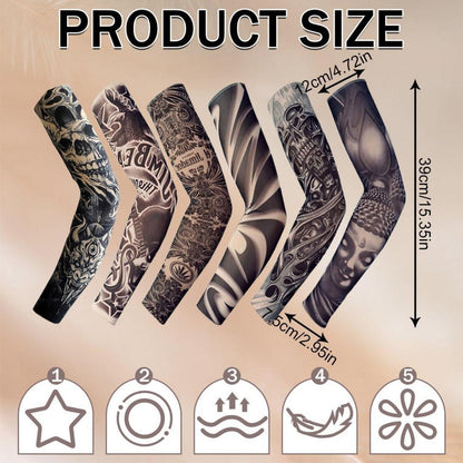 6er Set Tattoo Ärmel Sonnencreme Armlinge für Party & Cosplay
