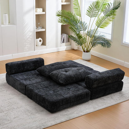 Klappbares Schlafsofa mit Kissen | Boneless Couch Schwarz