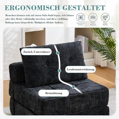Klappbares Schlafsofa mit Kissen | Boneless Couch Schwarz