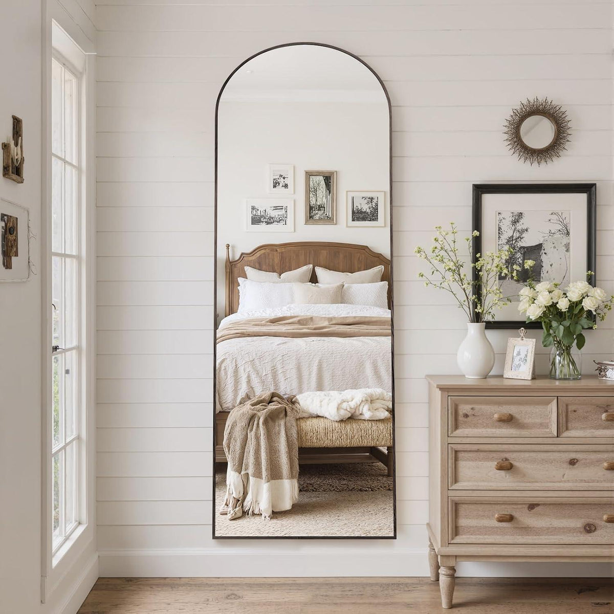Ganzkörperspiegel Bogenförmig | 161x52cm | Ebenholzoptik | Stehend/Hängend