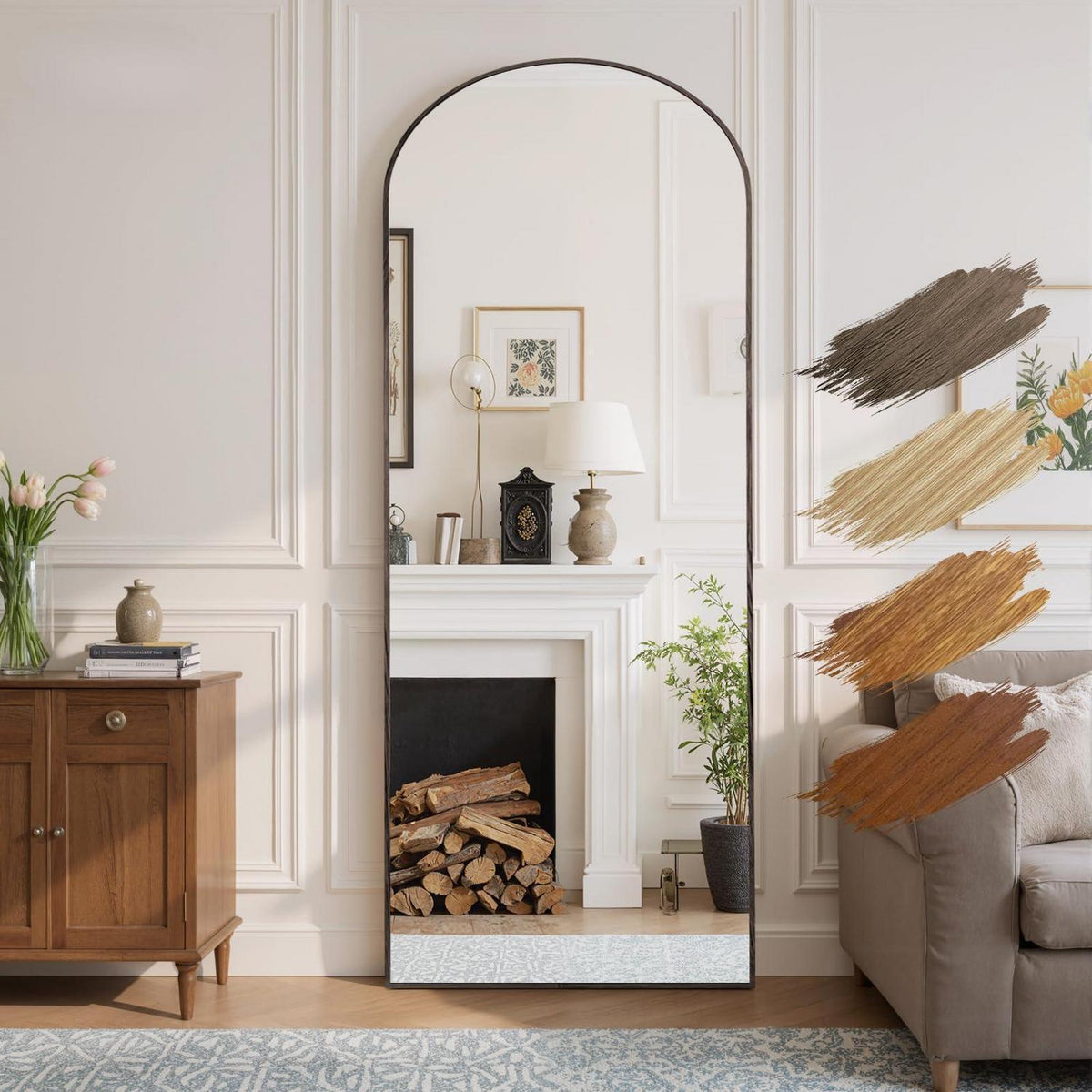 Ganzkörperspiegel Bogenförmig 180x76cm – Ebenholzoptik, Stehend/Hängend
