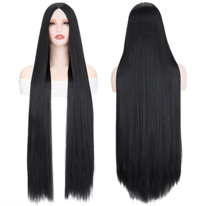 Lange Schwarz Lockige Damen Perücke 100cm – Cosplay & Kostüm