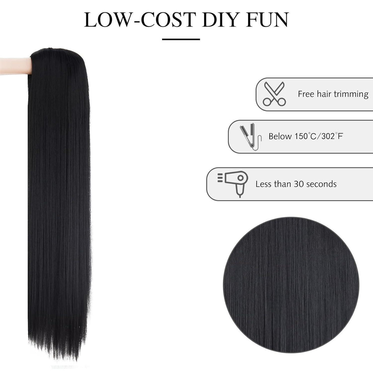 Lange Schwarz Lockige Damen Perücke 100cm – Cosplay & Kostüm