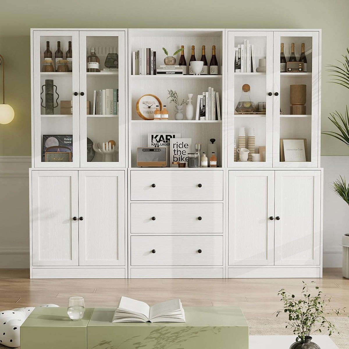 5-stöckiges Bücherregal mit Glastüren – Weißes Vitrinenschrank 180cm