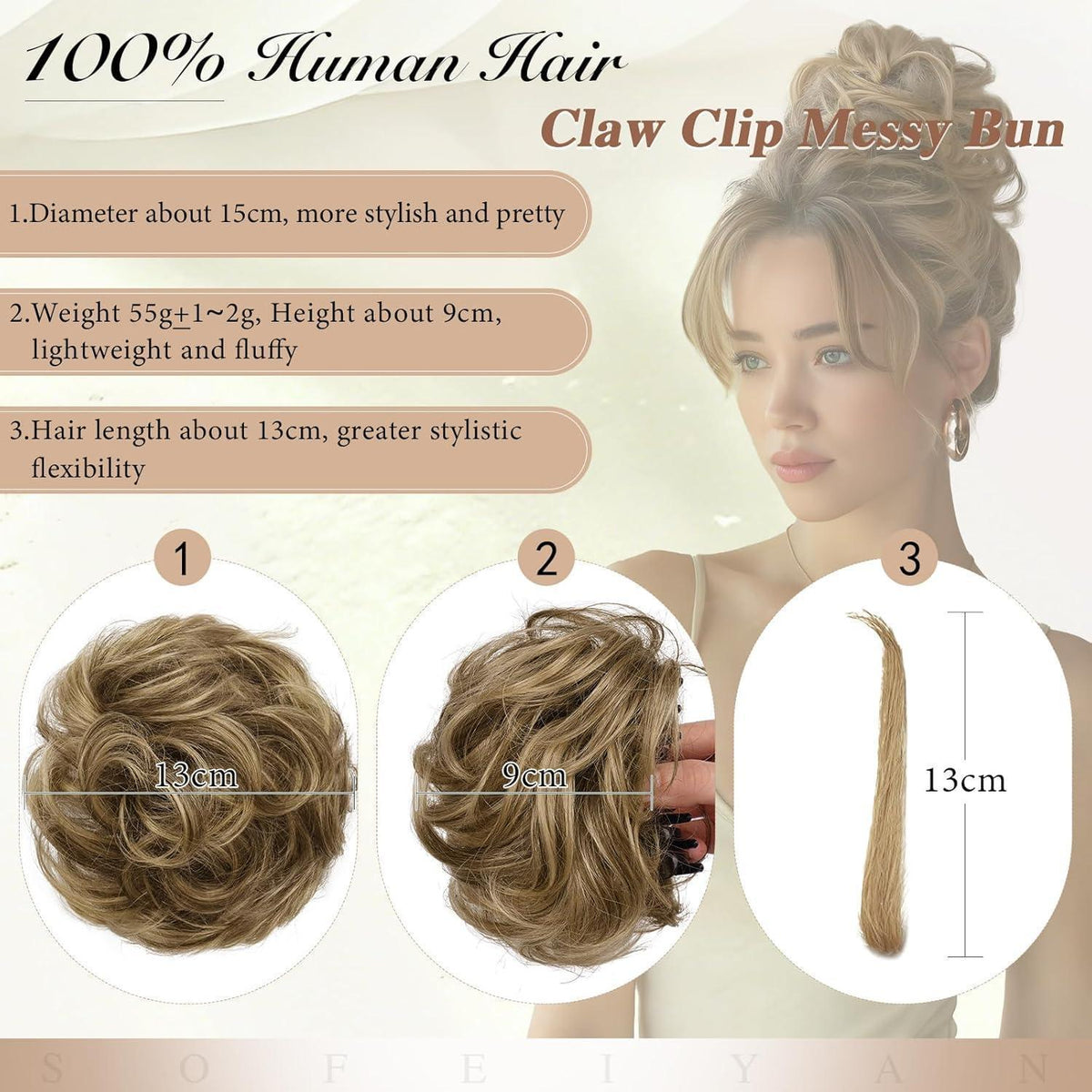 Echthaar Dutt Clip-in – Hellbraun mit Beige-Blonden Strähnchen