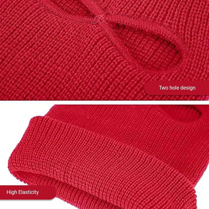 Rote Strick Ski-Maske mit 2 Löchern – Warm & Winddicht