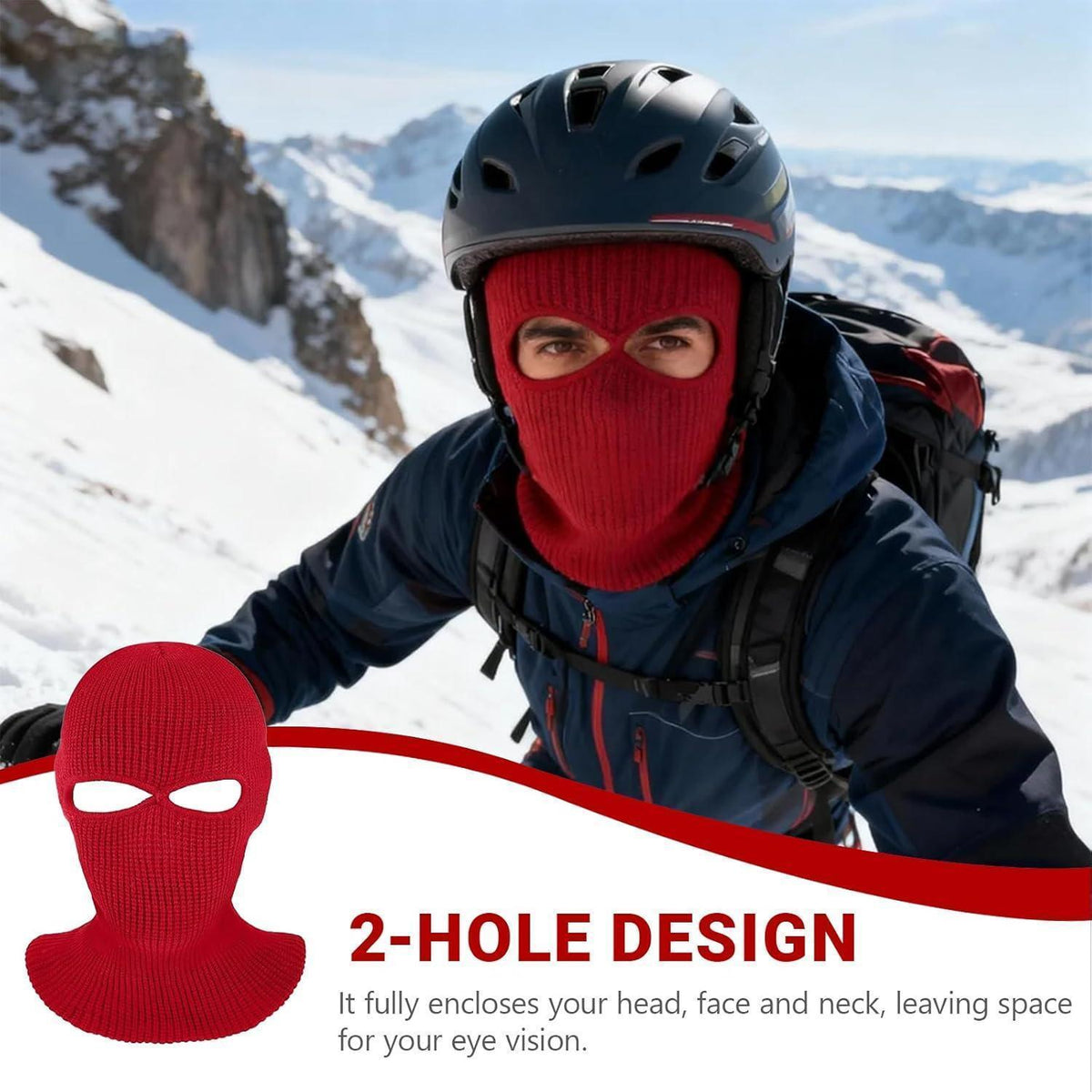 Rote Strick Ski-Maske mit 2 Löchern – Warm & Winddicht