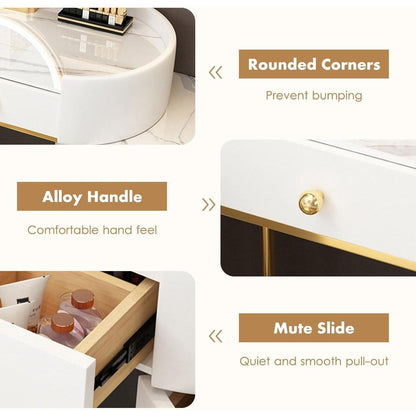 Massivholz Schminktisch Set mit Granitplatte & Spiegel Weiß