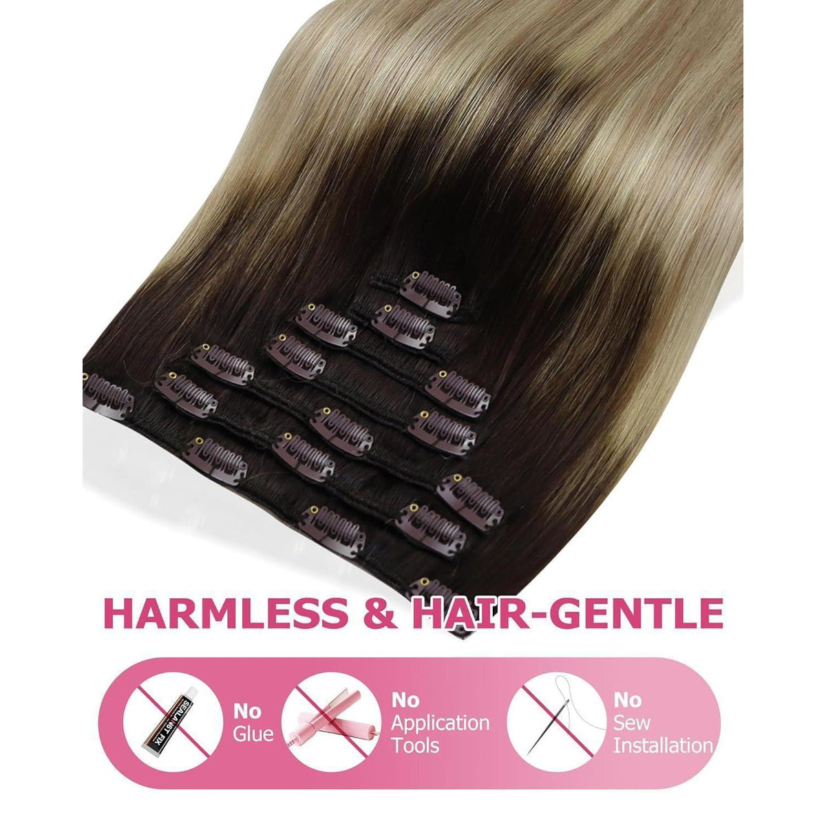 Clip-in Echthaar Extensions Braun Balayage 55cm