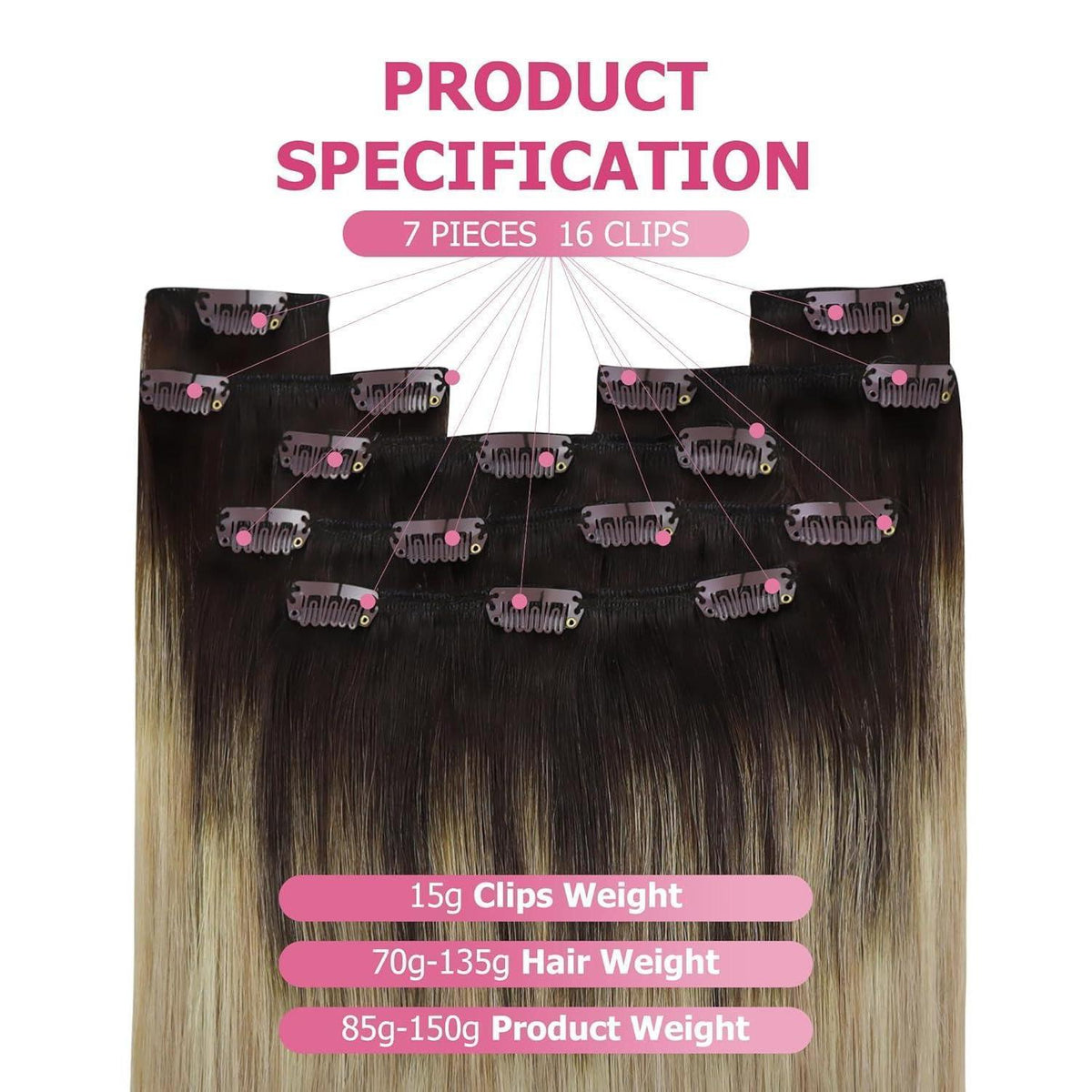 Clip-in Echthaar Extensions Braun Balayage 55cm