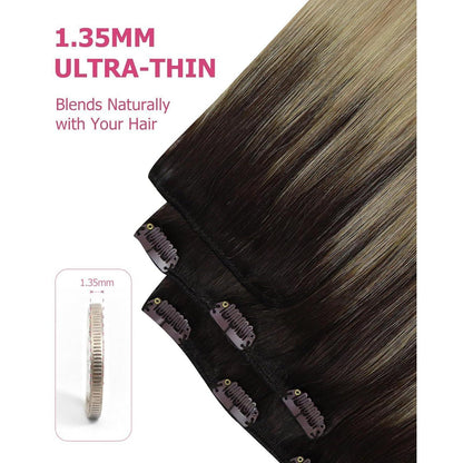 Clip-in Echthaar Extensions Braun Balayage 55cm