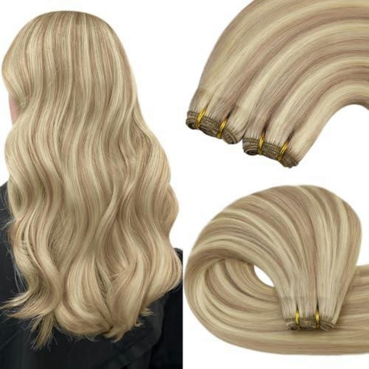Echthaar Tressen Aschblond 35cm - Remy Weft Extensions