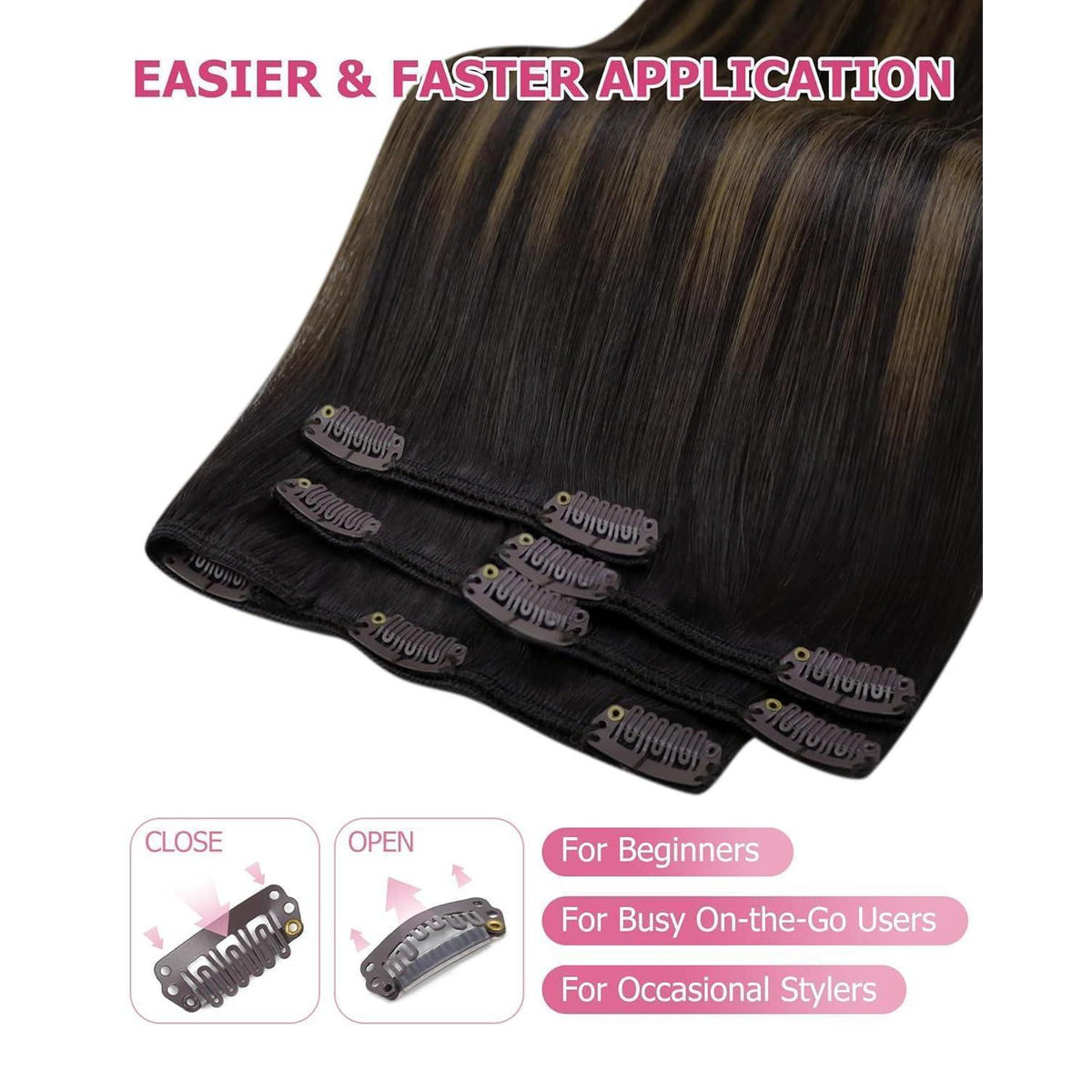 Echthaar Clip-in Extensions Ombre Braun 50cm