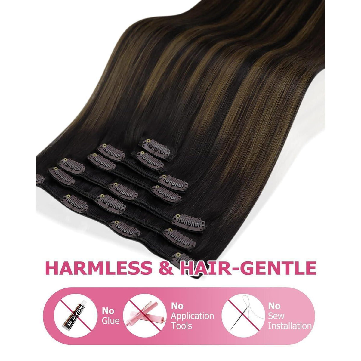 Echthaar Clip-in Extensions Ombre Braun 50cm