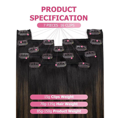 Echthaar Clip-in Extensions Ombre Braun 50cm