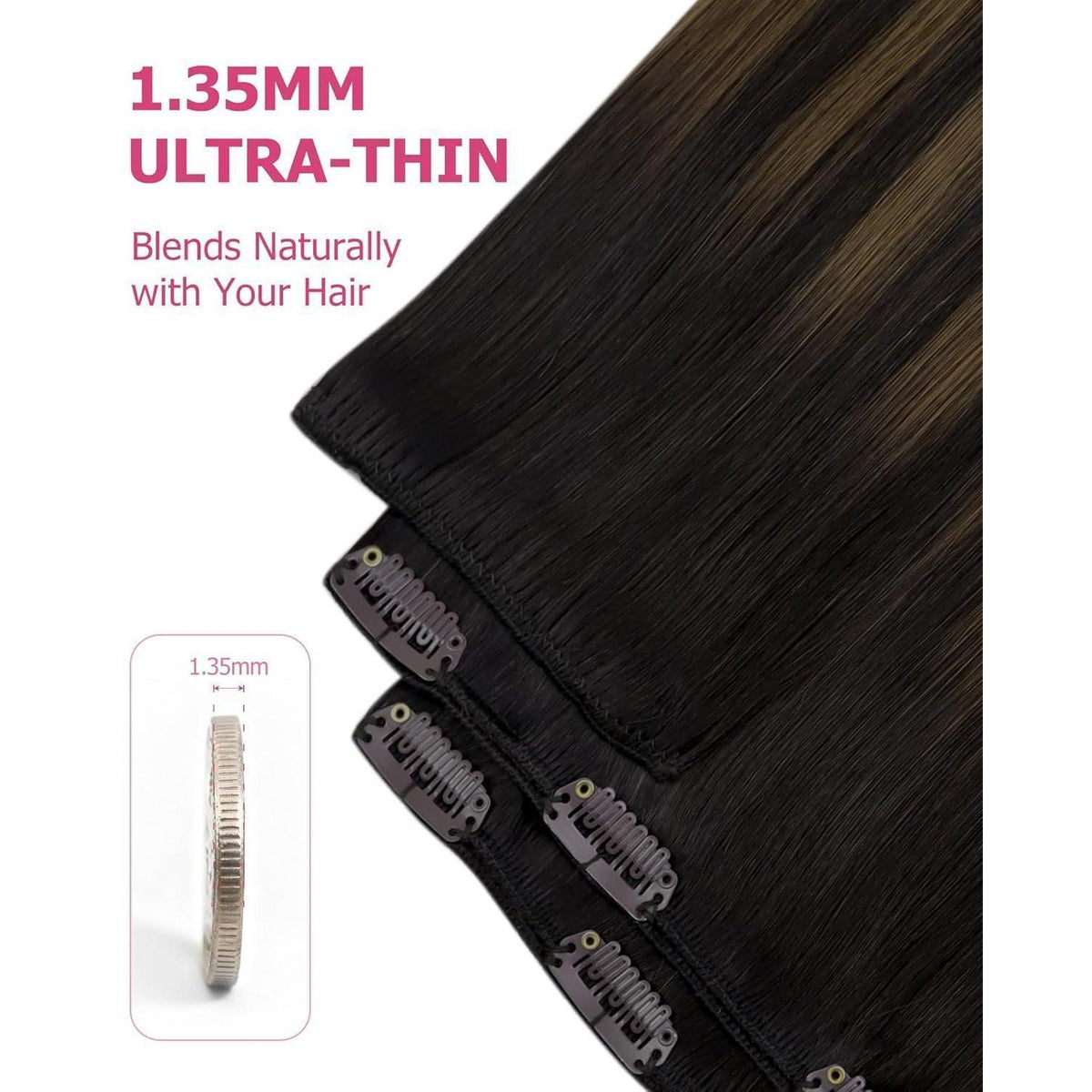 Echthaar Clip-in Extensions Ombre Braun 50cm