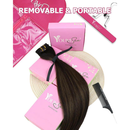 Echthaar Clip-in Extensions Ombre Braun 50cm