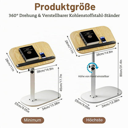 360° Drehbarer Beistelltisch Höhenverstellbar Holz & Weiß
