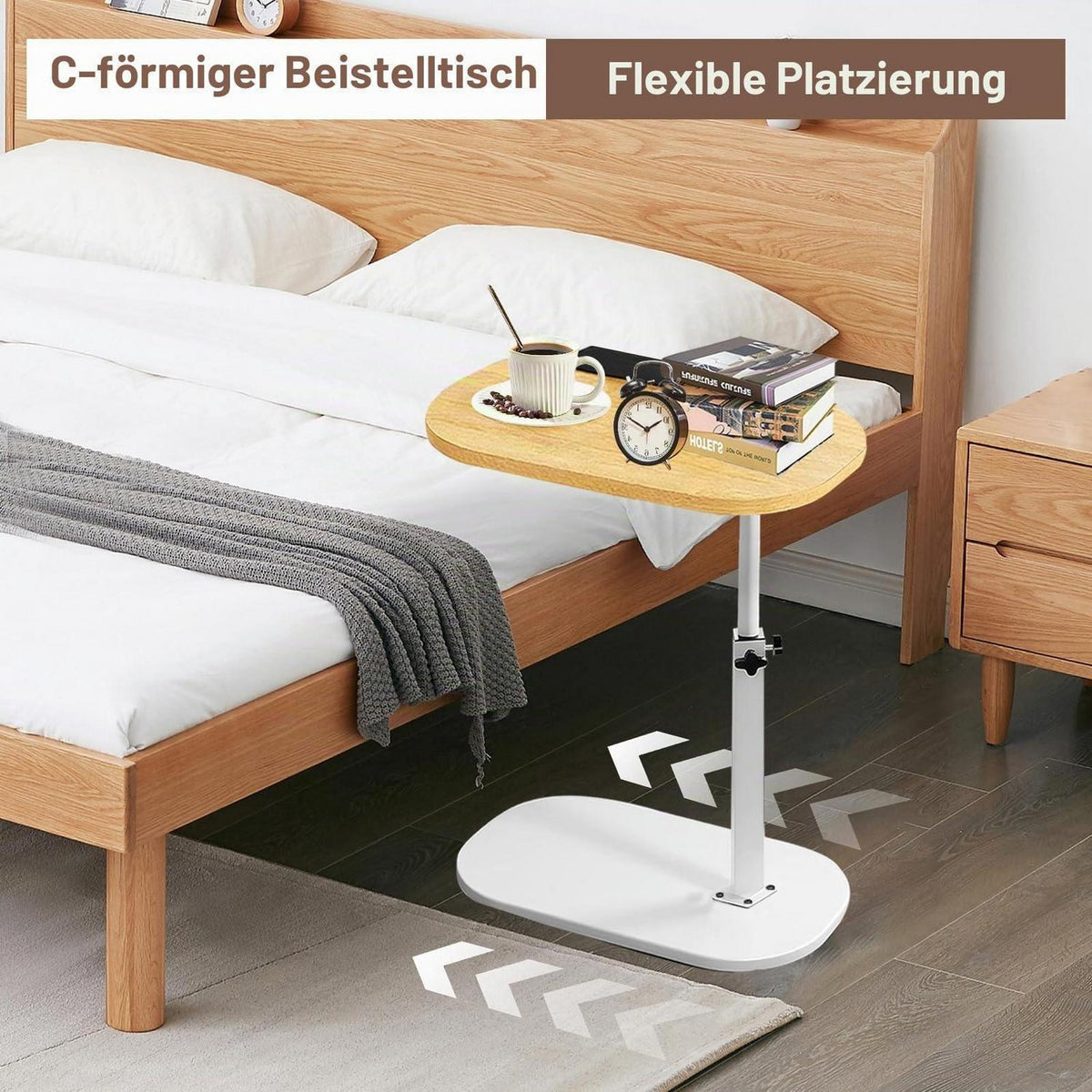 360° Drehbarer Beistelltisch Höhenverstellbar Holz & Weiß