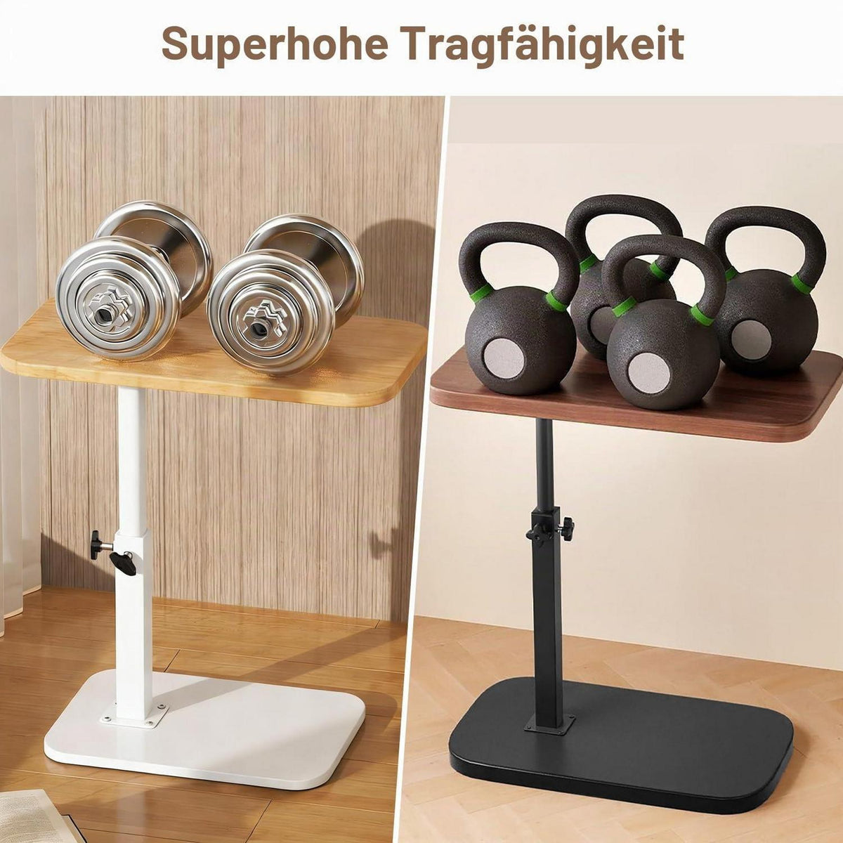 360° Drehbarer Beistelltisch Höhenverstellbar Holz & Weiß