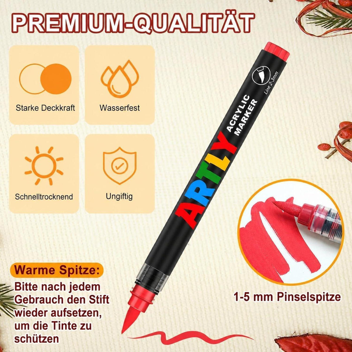 320 Acrylstifte Set Wasserfest – Pinselmarker für Stein, Holz & Co.