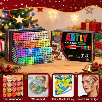 320 Acrylstifte Set Wasserfest – Pinselmarker für Stein, Holz & Co.