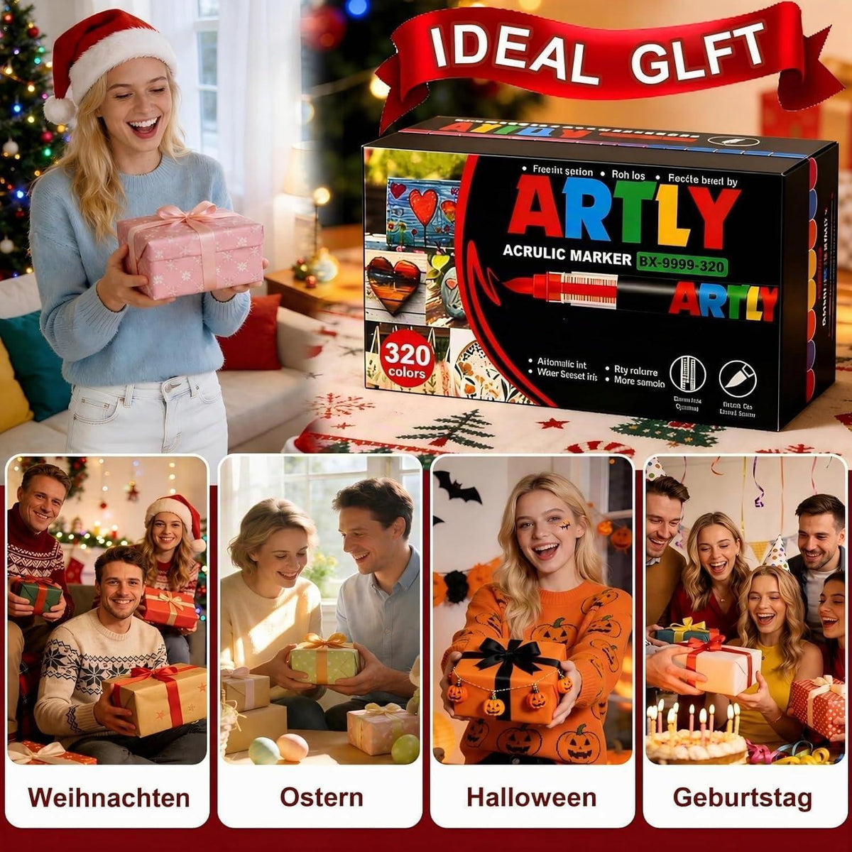 320 Acrylstifte Set Wasserfest – Pinselmarker für Stein, Holz & Co.