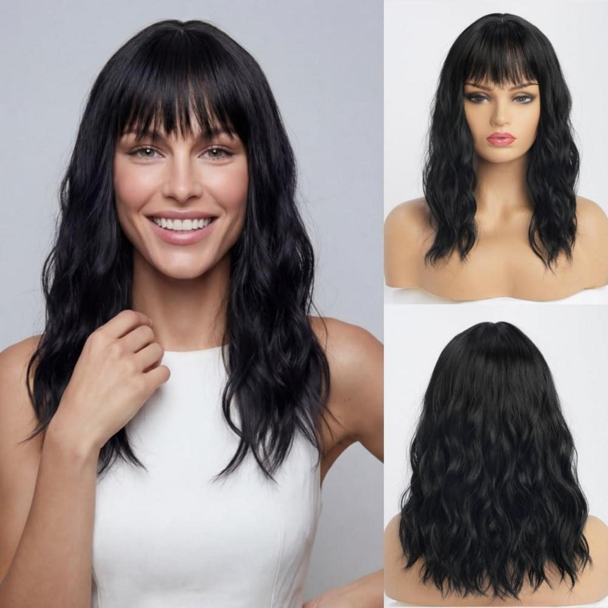 Schwarze Wellenperücke 40cm – Natürlicher Look & Hitzebeständig