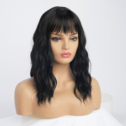 Schwarze Wellenperücke 40cm – Natürlicher Look & Hitzebeständig