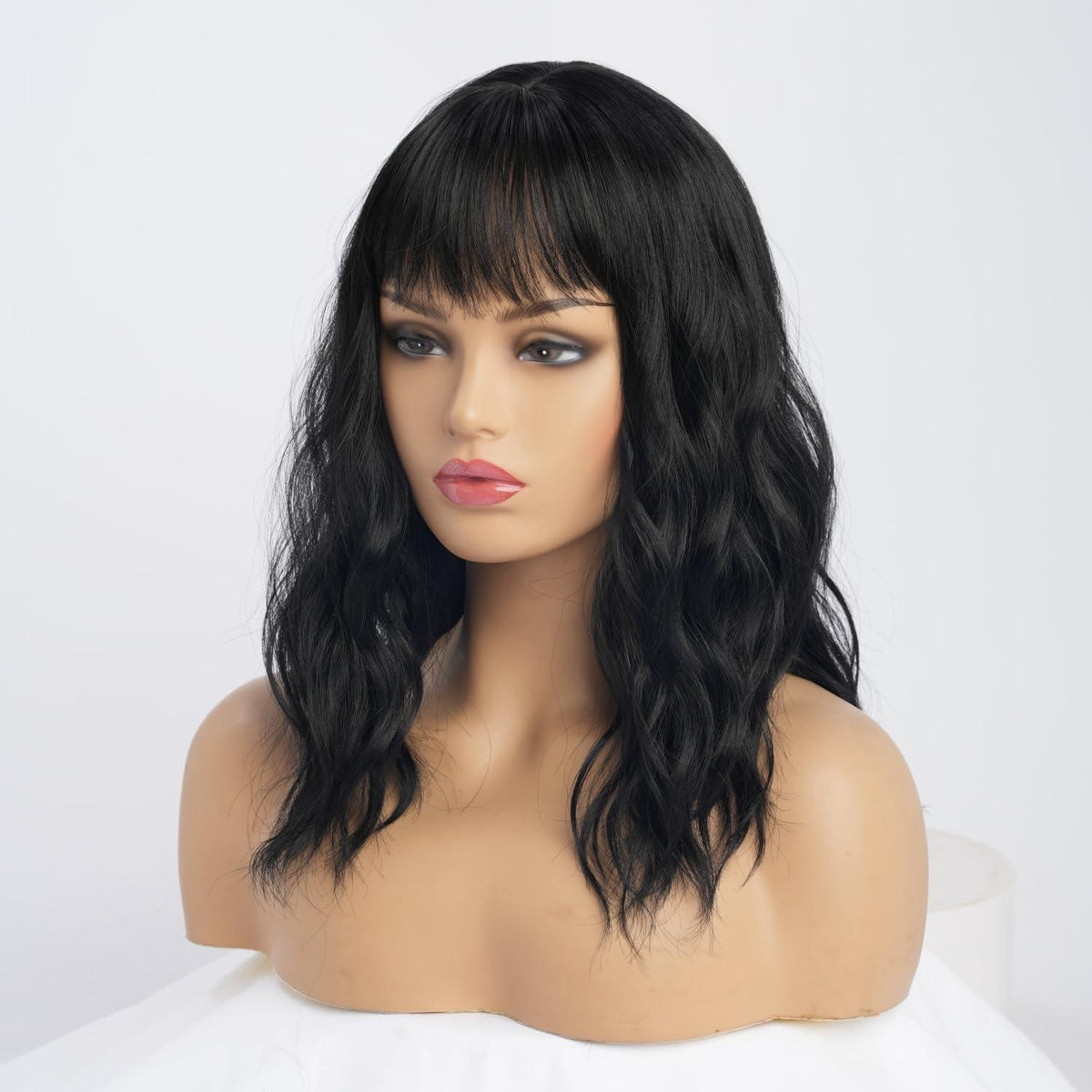 Schwarze Wellenperücke 40cm – Natürlicher Look & Hitzebeständig