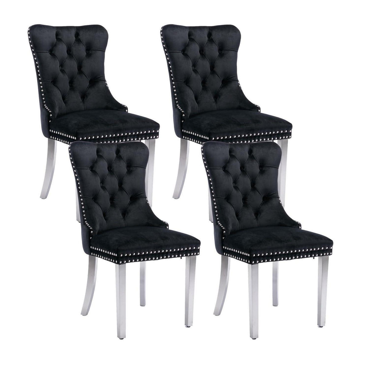 Samt Esszimmerstühle 4er Set mit Edelstahlbeinen Schwarz