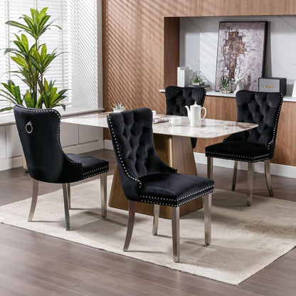 Samt Esszimmerstühle 4er Set mit Edelstahlbeinen Schwarz