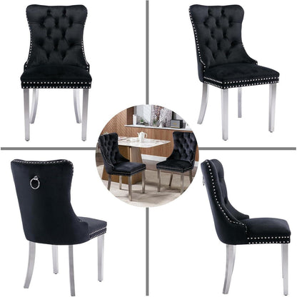 Samt Esszimmerstühle 4er Set mit Edelstahlbeinen Schwarz