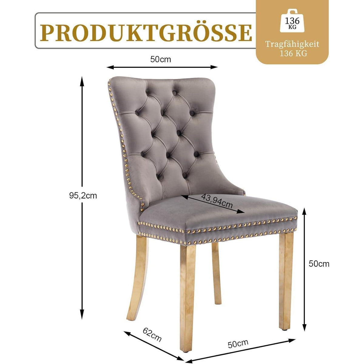 Samt Esszimmerstühle 4er Set mit goldenen Beinen