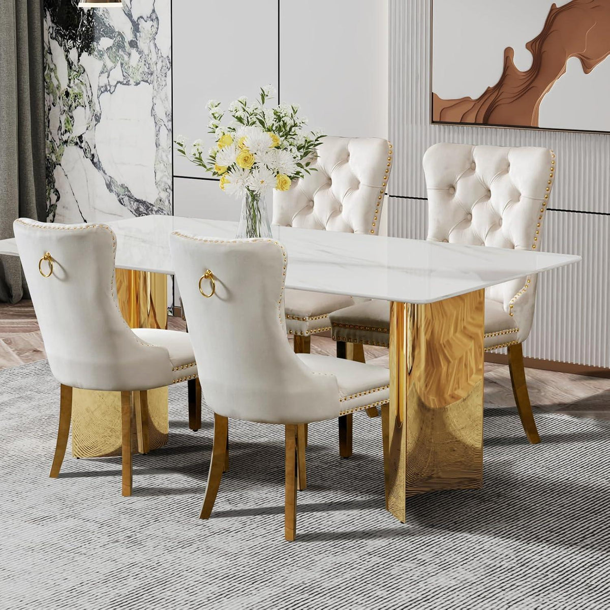 Samt Esszimmerstühle 4er Set mit goldenen Beinen