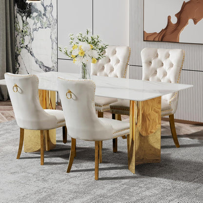 Samt Esszimmerstühle 4er Set mit goldenen Beinen