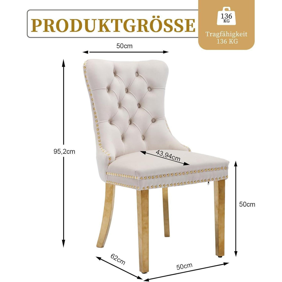 Samt Esszimmerstühle 4er Set mit goldenen Beinen
