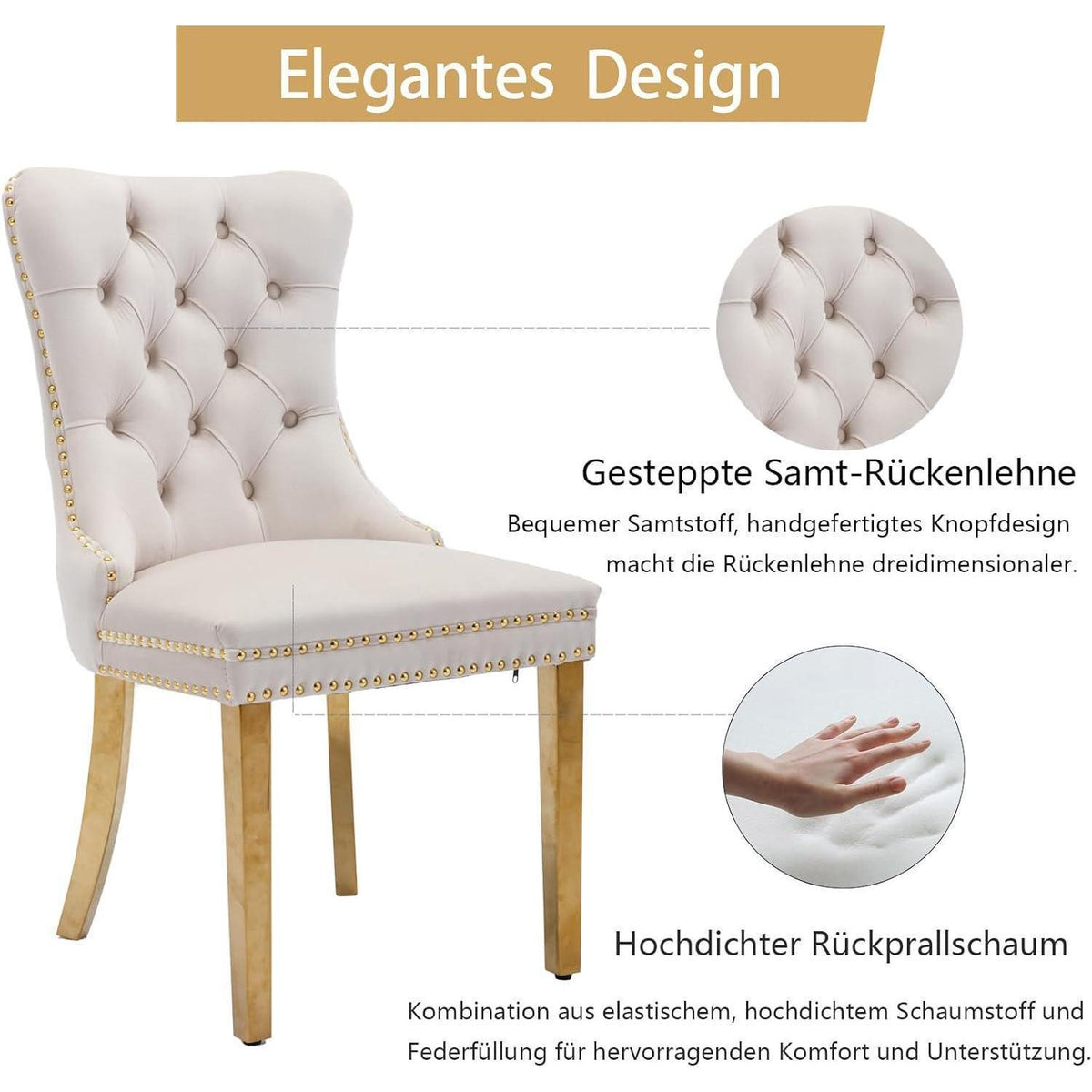 Samt Esszimmerstühle 4er Set mit goldenen Beinen